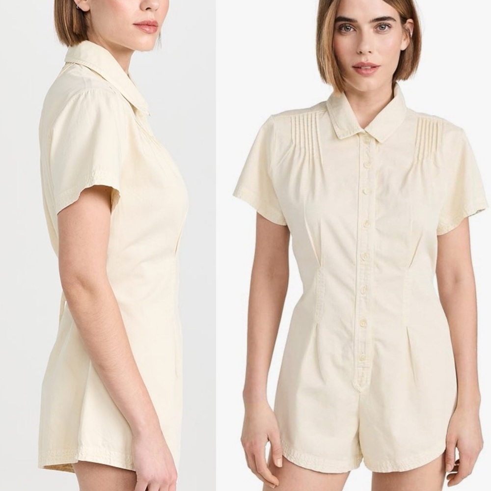 Free People Pleated Cream Romper Keep It Crisp Romper - Picture 9 of 9